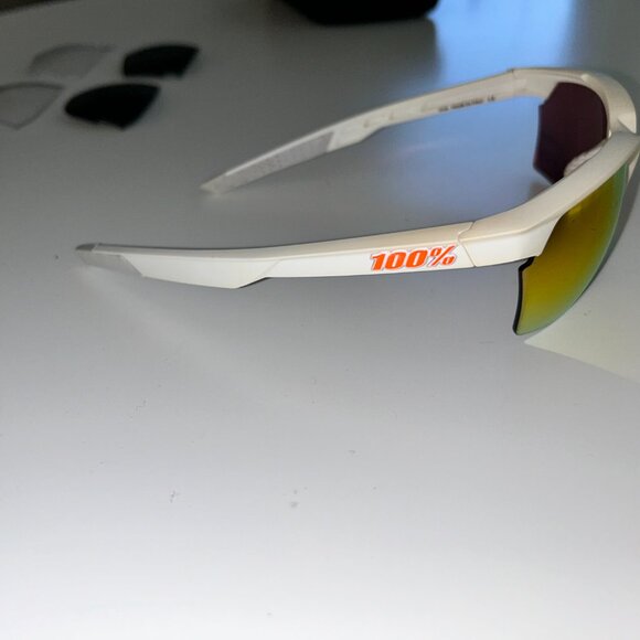 100% Sportcoupe Sunglasses White w/Red Mirrored HiPer Interchangeable Lens - Picture 9 of 11